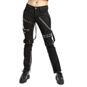 Women Gothic Bondage Black Pant Rock Hard Trouser Heavy Weight Emo Pants